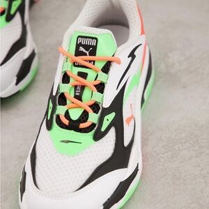 Puma Kids Sneakers - White, Black, and Neon Green